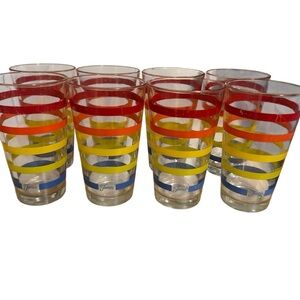 Vintage 1970s Fiesta Rainbow Mamba Tumbler Glasses 5 3/4” set of 8 16 ounce
